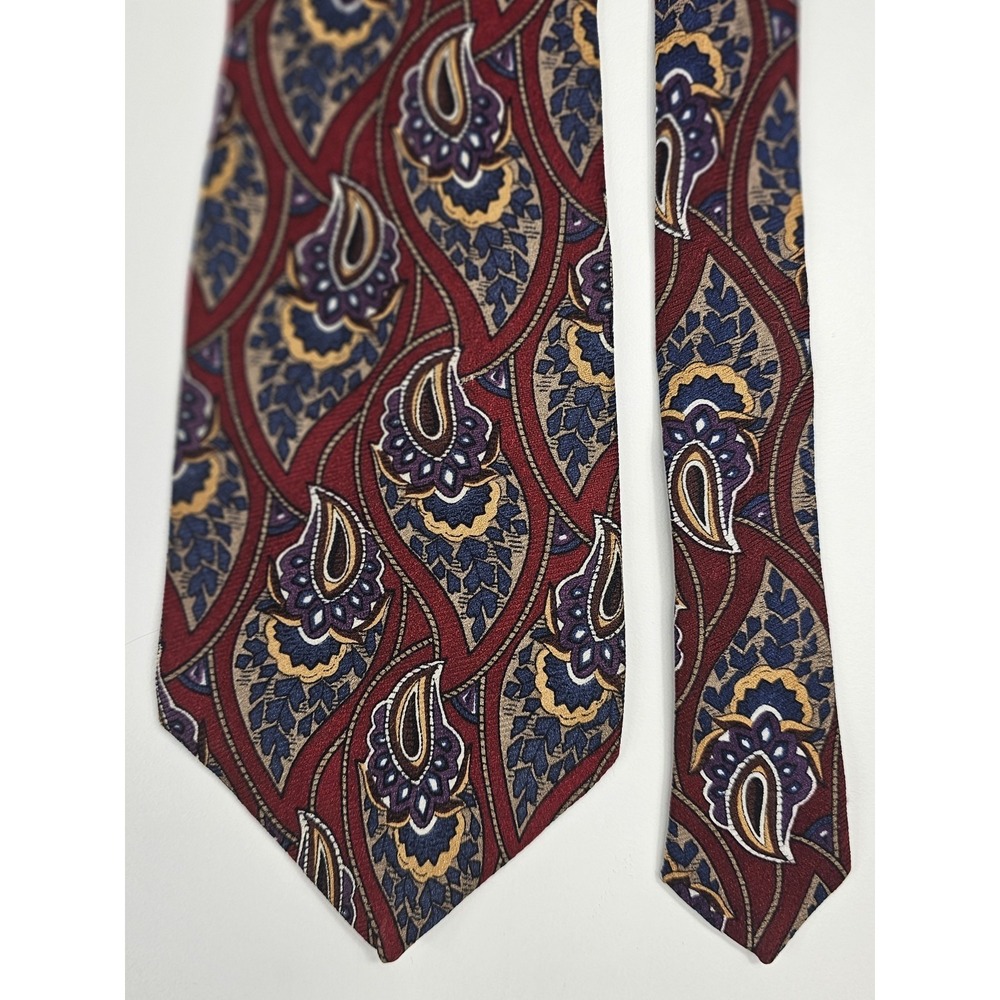 Givenchy‎ Monsieur Tie Burgundy Blue Paisley Silk Vintage Luxury Made In USA
